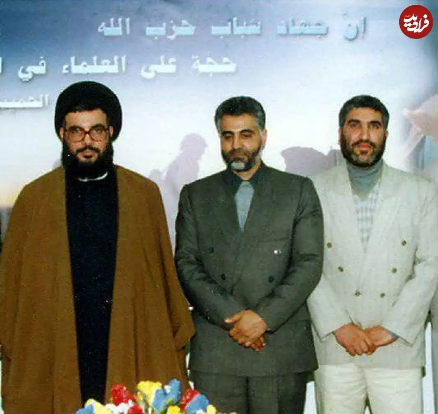 عکس؛ سفر در زمان؛ «سردار سلیمانی و احمد کاظمی در کنار سیدحسن نصرالله»؛ دهه 70