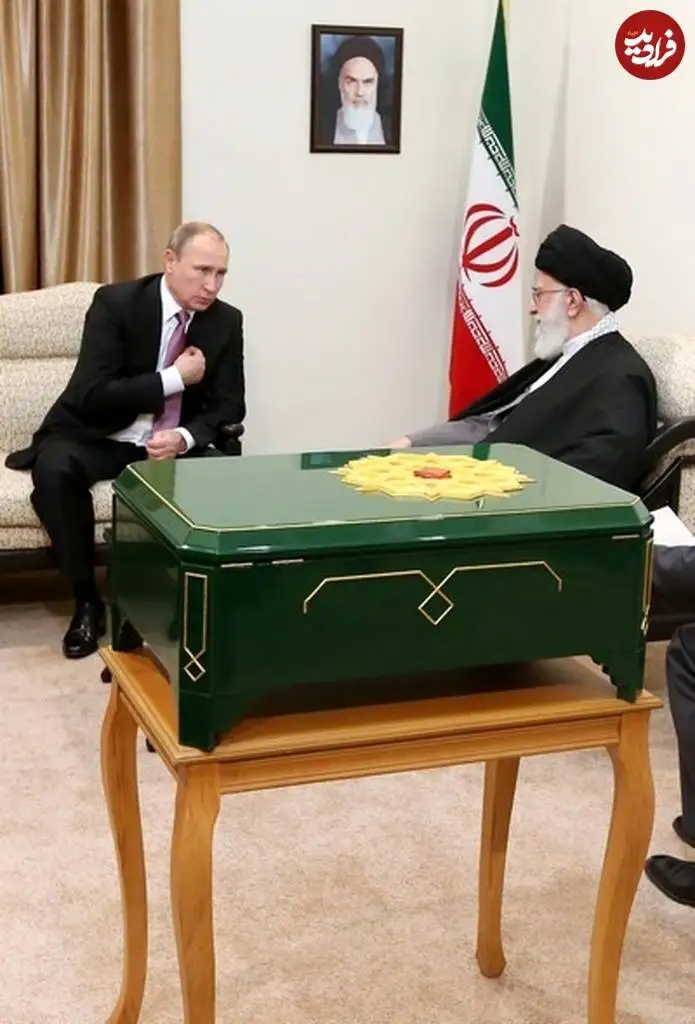 عکس؛ سفر در زمان؛ «پوتین، جهانگیری و ظریف» در بیت رهبری؛ سال 1394
