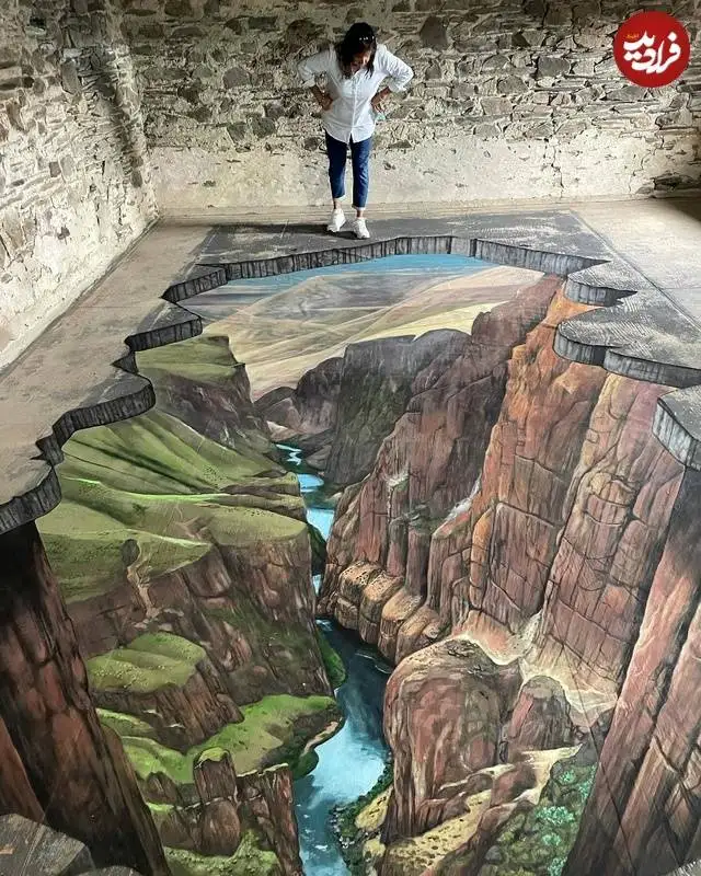 عکس؛ هنر خیابانی؛ خلاقیت هنرمند انگلیسی که «کف اتاق» را به «درّۀ عمیق» تبدیل کرده است