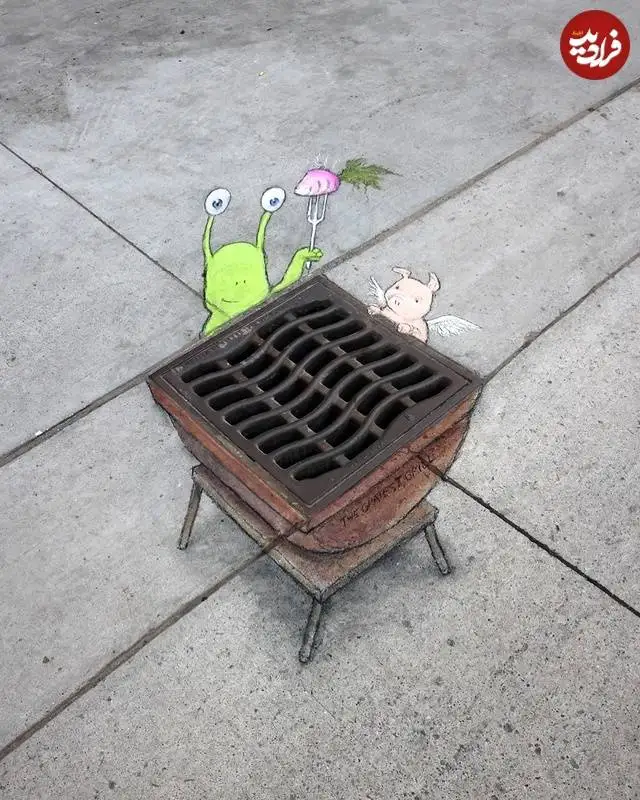 تصاویر؛ هنر خیابانی؛ تازه ترین شاهکارهای بامزۀ هنرمندی که موجودات خیالی را به خیابان می آورد