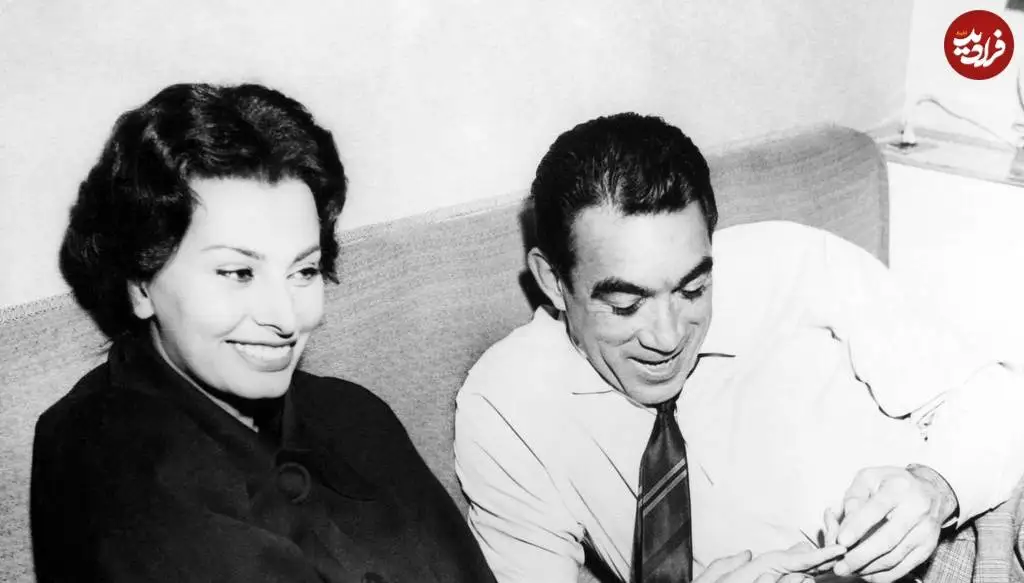 عکس؛ سفر در زمان؛ «بازیگر حمزه در فیلم محمد رسول الله» در کنار سوفیا لورن؛ سال 1324