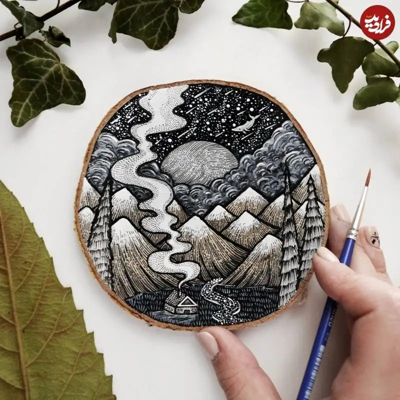 تصاویر؛ نقاشی های آرامش بخش روی تکه های چوب