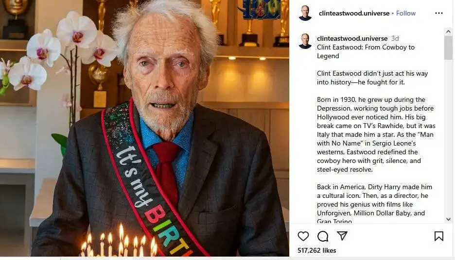 عکس؛ جدیدترین عکس کلینت ایستوود در ٩5 سالگی