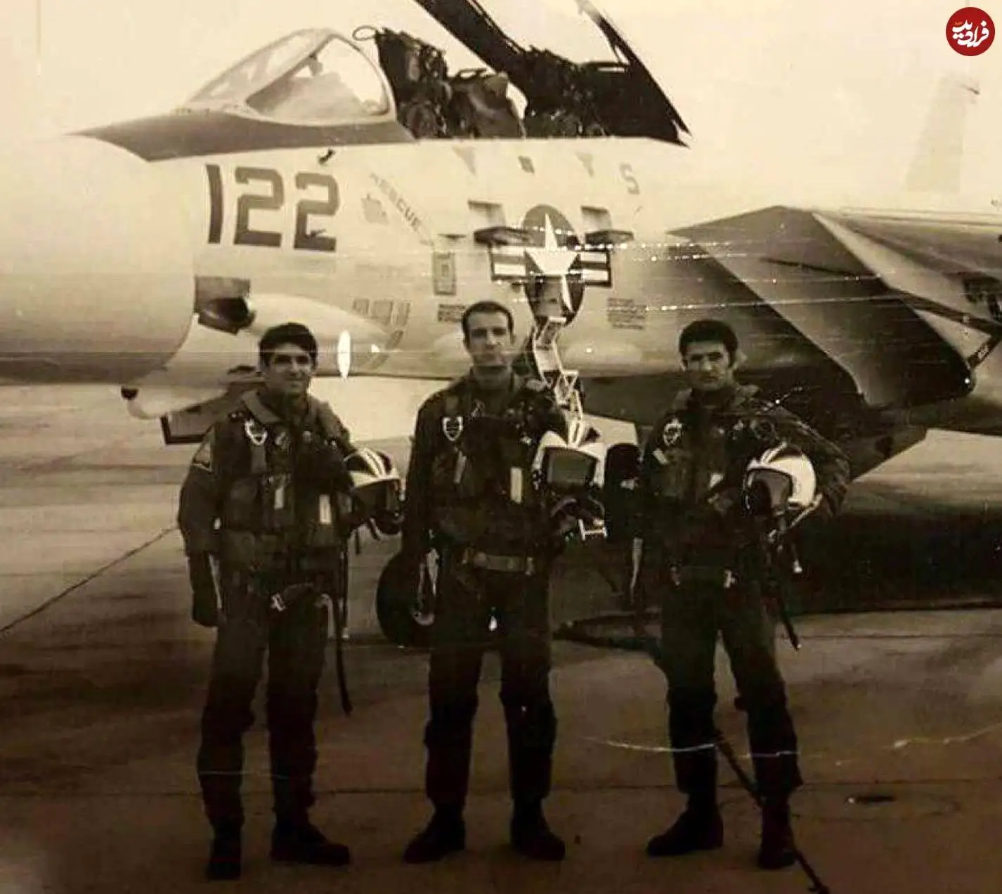 عکس؛ سفر در زمان؛ «شهرام رستمی، یدالله خلیلی و عبدالحمید فرح آور» خلبانان f-14 در مریلند آمریکا؛ دهه 50