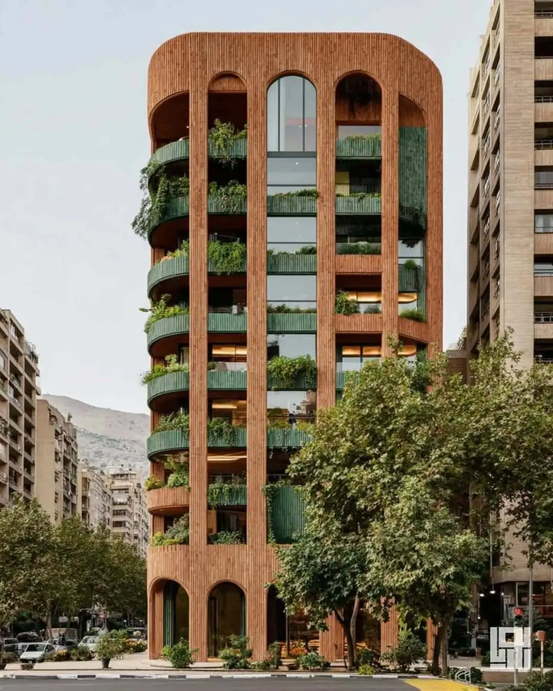 تصاویر؛ ترکیب جالب آجر و رنگ سبز پررنگ؛ طراحی ایرانی با هوش مصنوعی