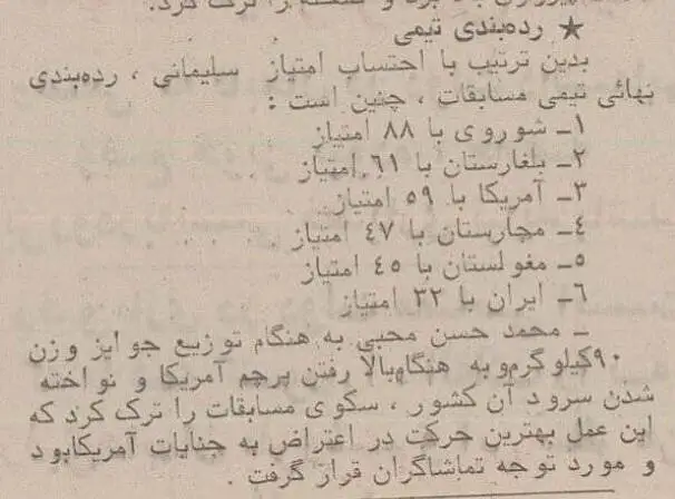 تصاویر؛ سفر در زمان؛ کشتی گیر ایرانی هنگام پخش سرود آمریکا از روی سکو پایین آمد