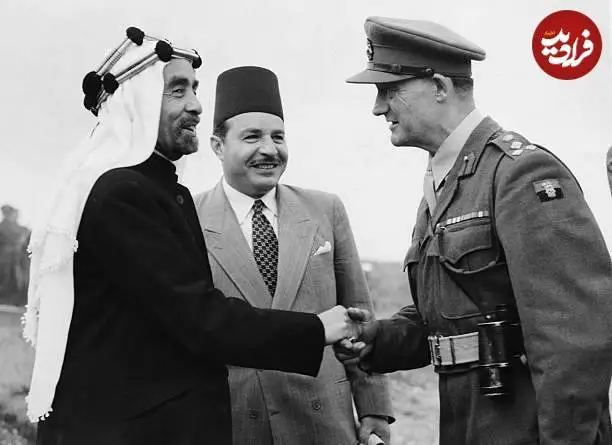 عکس| سفر در زمان؛ دیدار «ملک عبدالله، پادشاه اول اردن» با یک فرمانده انگلیسی؛ سال 1328