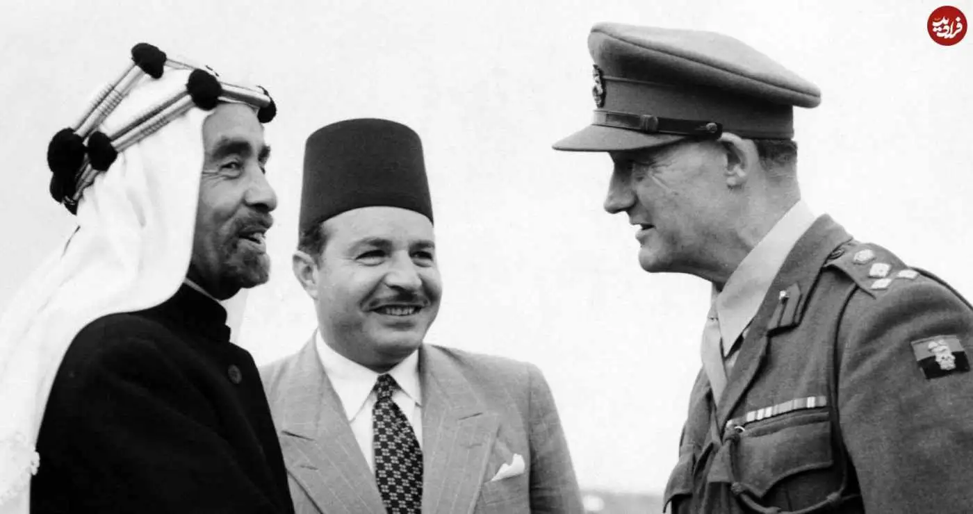 عکس| سفر در زمان؛ دیدار «ملک عبدالله، پادشاه اول اردن» با یک فرمانده انگلیسی؛ سال 1328