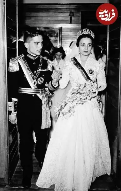 عکس| سفر در زمان؛ «ملکه دینا» در مراسم ازدواج با «ملک حسین پادشاه اردن»؛ سال 1334