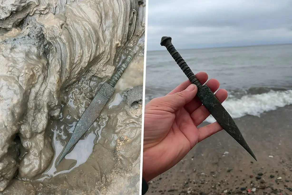 «خنجر 3 هزارساله» در اثر «امواج دریا» از زیر خاک بیرون آمد