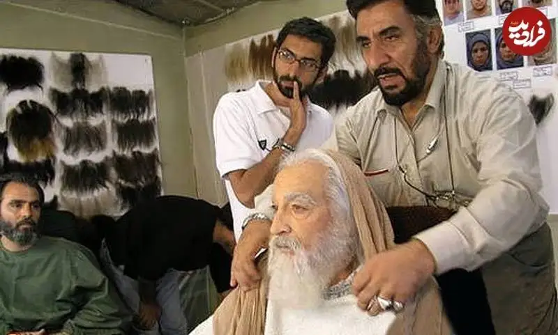 عکس| سفر به تاریخ؛ «یعقوب نبی» و «فرج الله سلحشور» در اتاق گریم سریال «یوسف پیامبر»