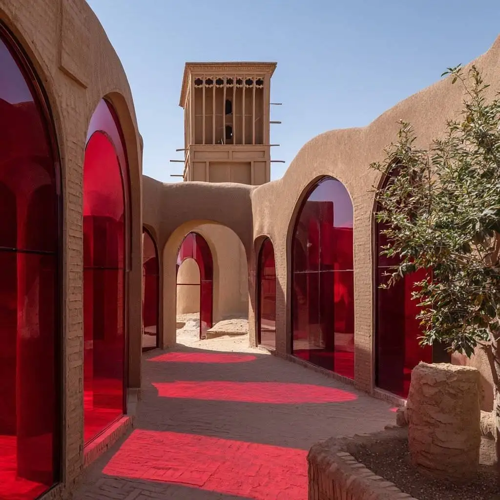 تصاویر؛ معماری هوش مصنوعی در امارات؛ کانسپت اقامتگاه بوم گردی با الهام از سنت های ایرانی