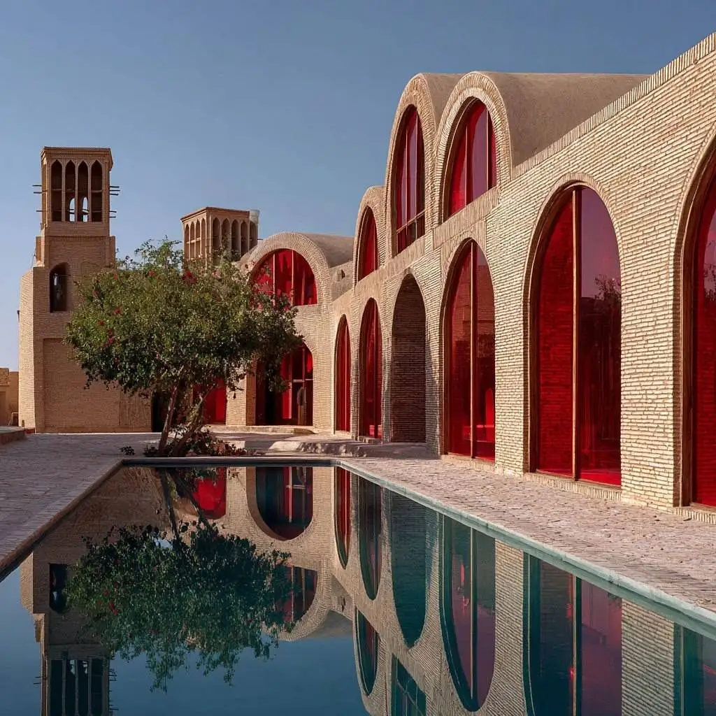 تصاویر؛ معماری هوش مصنوعی در امارات؛ کانسپت اقامتگاه بوم گردی با الهام از سنت های ایرانی