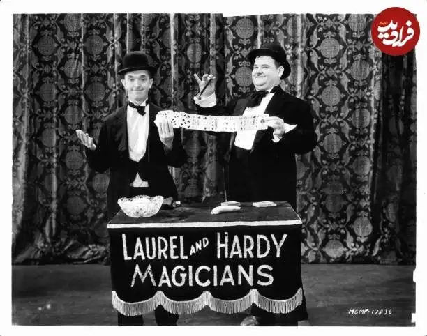 عکس| سفر در زمان؛ «لورل و هاردی» در صحنه ای از «نمایش هالیوود 1929»؛ سال 1307