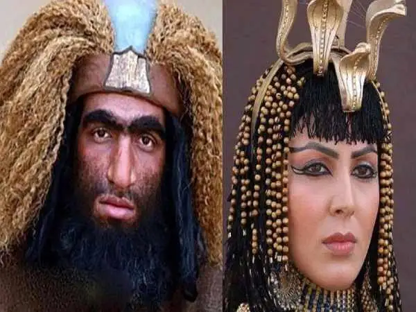 عکس؛ سفر زمان؛ عکس یادگاری «ملکه نفرتیتی» (سریال یوسف پیامبر) با «غول زبیری» (مختارنامه)