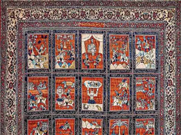 عکس؛ فرش تاریخی قصه رستم از شاهنامه فردوسی اثر هنرمندان تبریزی
